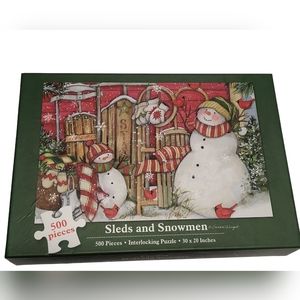 Sleds and Snowmen 500 pieces Interlocking Puzzle 30x20 Inches.